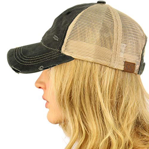 CC Everyday Distressed Trucker Mesh Summer Vented Baseball Sun Cap Hat Black