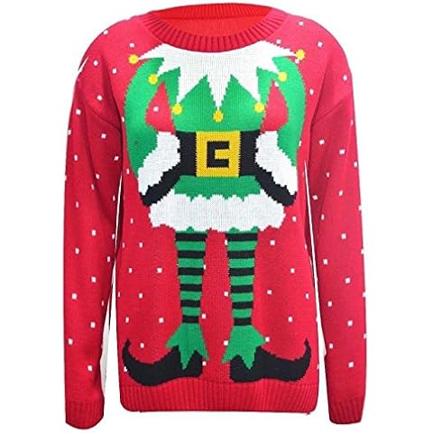 NAZ Fashion Womens Ladies Christmas Elf Knitted Long Sweater Jumper Plus Size Red Cover