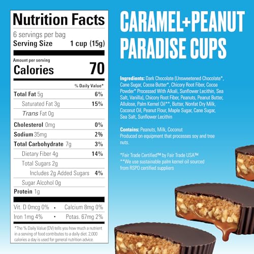 Image of SkinnyDipped Caramel Peanut Paradise Cups, 3.2oz Bags | 4 Pack | Rich Dark Chocolate, Creamy Peanut Butter & Caramel Filled | Individually Wrapped | Low Sugar | Gluten Free