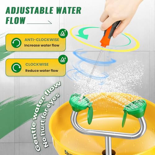 Image of Huanyu Stand Up Eye Wash Station Floor Mounted Eyewash Station Adjustable Water Flow Emergency Eye Washing Station Stainless Steel with Eye Wash Sign Factory (1207-1 Yellow)