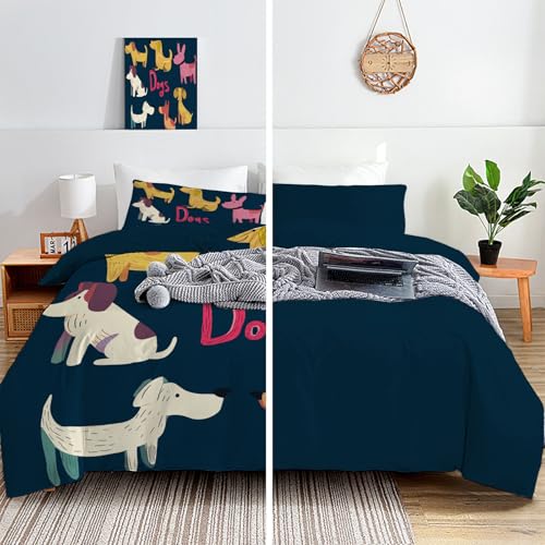Parure de lit fermeture éclair motif chien microfibre moderne bleu