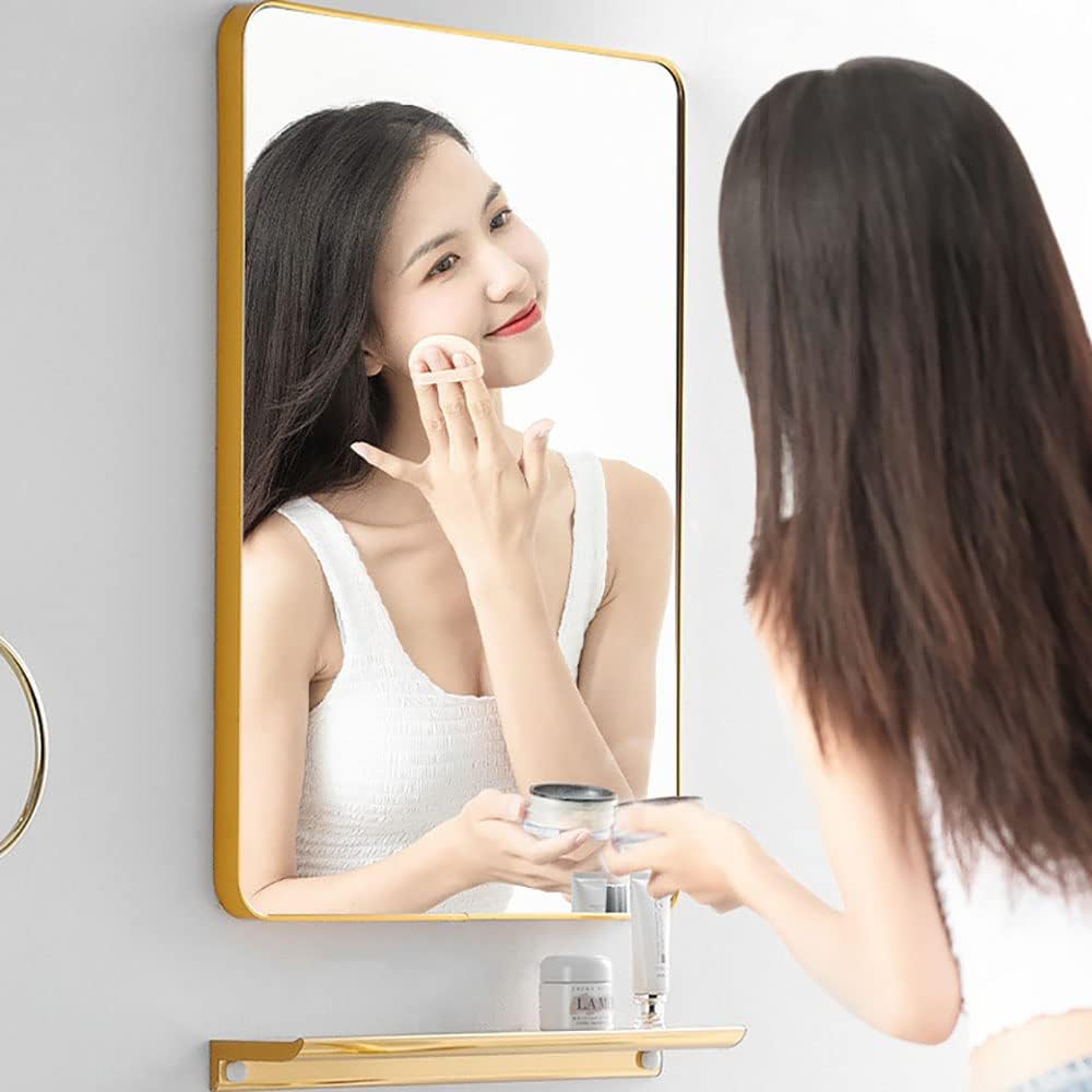 MUMOO BEAR Bathroom Mirror Vanity Makeup Mirror Square Wall Mirror with Aluminum Alloy Frame for Bathroom Bedroom Wall Mounted (Gold, 50 * 50cm)