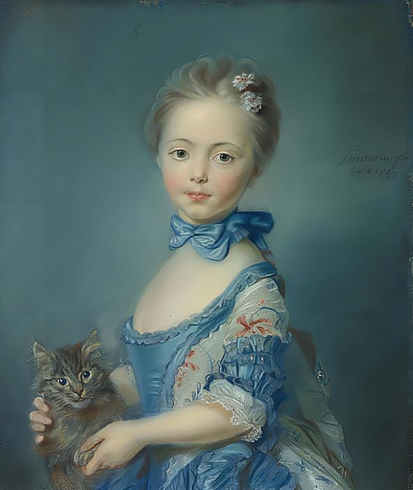 Tableau la fille au chat pour décorer un salon chic affiche sur toile 60x90