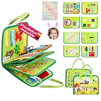 JHkim Montessori Busy Board Deutsch, Kinder Spielzeug ab 1 2 3 4 Jahre, Activity Board Busy Book, Geschenke für Junge Mädchen, Kinder Sensorik Lernspielzeug, Motorikbrett für Reise Auto Flugzeug, Grün