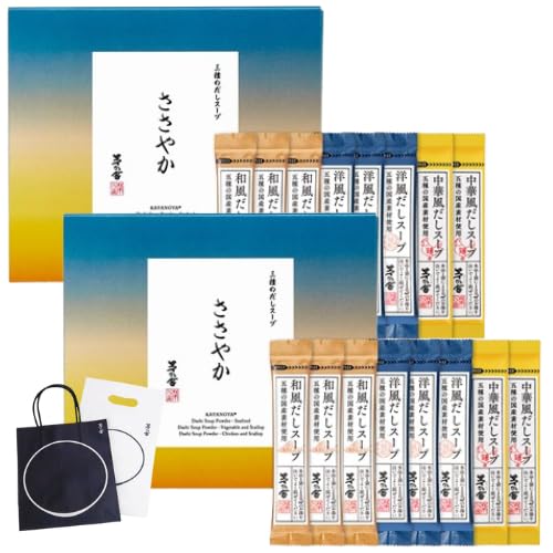 久原本家の豪華ギフトセット、出汁×100袋、味噌×8食、出汁つゆ×1本 Amazon | 茅乃舎だしスープ3種（和風3本、洋風3本、中華風2本