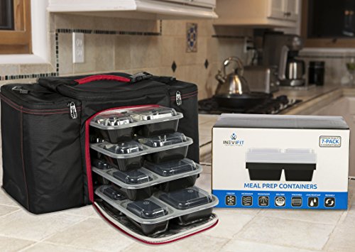 INEVIFIT Meal Prep 36 oz. 3-Compartment Premium Food Storage Containers, BPA FREE with Leak Resistant Technology, Microwaveable & Dishwasher Safe, Durable & Reusable, Stackable 7 Pack Bento Lunch Box - Thumbnail 5