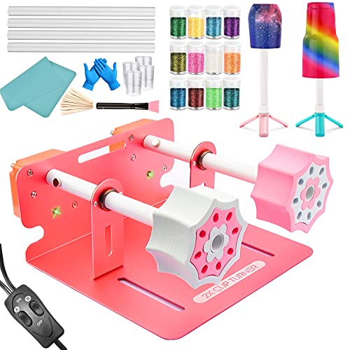 LFSUM 2X Double Cup Turner for Crafts Tumbler,Cup Turners for Tumblers, Cup Spinner Machine Kit,Tumbler Spinner for Epoxy,Glitter Epoxy Tumblers (Rose Gold)