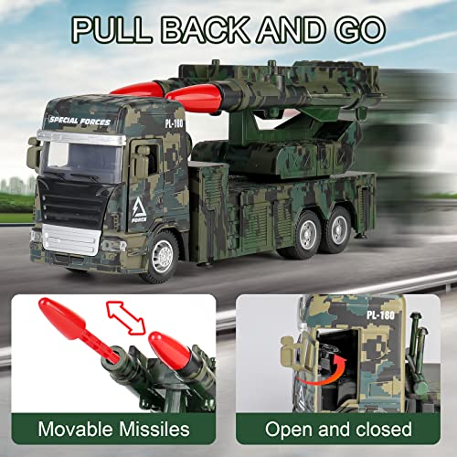 Youlechen Army Toys Vehicle With Rotatable Turret, Boys Military Toys, Missile Launcher Truck Military Vehicle With Lights & Sounds Pull Back Die-Cast Toy Car Gift For 3 4 5 6 7 8 Year Old Boys #TOP1