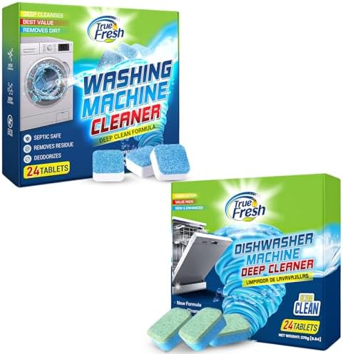 Washing Machine Cleaner & Dishwasher Cleaner Tablets - 48-Pack Bundle Compatible with Front Loader - Top Loader & He Machines and all Dishwashers Removes Buildup Lime Scales and residues - Septic Safe