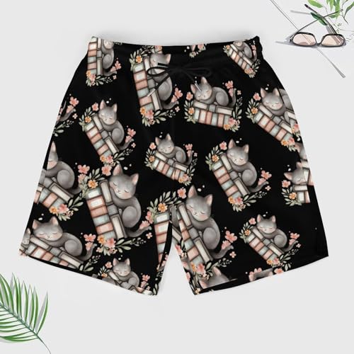 Pantalones cortos de playa con estampado original de gatos durmiendo sobre libros 4
