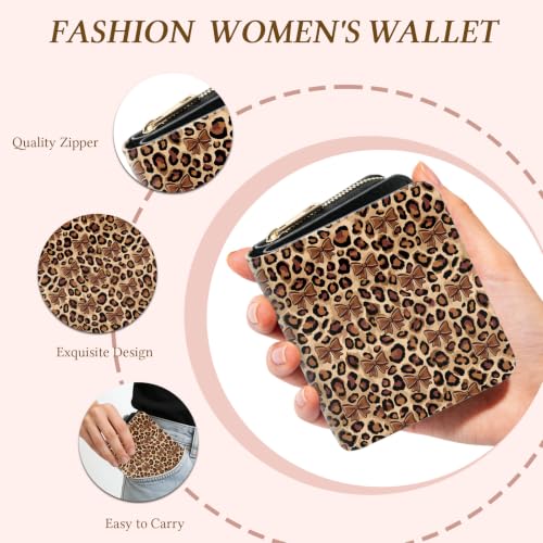 Image of Leopard Wallet for Women, PU Leather Accordion Wallet, Zipper Coin Purse
