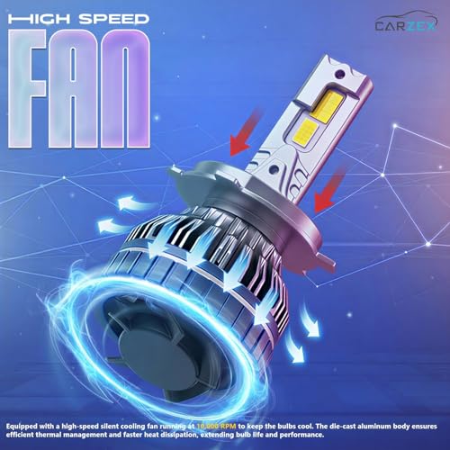 Image of Carzex Smart AI H4 LED Headlight Bulbs for Cars, 250W (125 Watts x 2), 18,000 Lumens Super Bright Conversion Kit for Cars, 6500K Cool White, AI App Controlled | Set of 2 | 1 Year Warranty