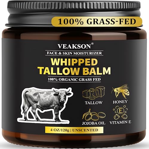 Whipped Beef Tallow Creme, Rindertalg Skincare, 100% GrasgefüTtertes Rindertalg und Honigbalsam, Rindertalg für Hautpflege, Feuchtigkeitscreme für Gesicht & KöRper,UnparfüMiert,120g
