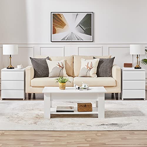 Image of Yaheetech Nightstand with 3 Drawers, Wooden Bedside Table with Storage, Bedside Storage Cabinet Unit with Sturdy Base for Bedroom /Small Space, White