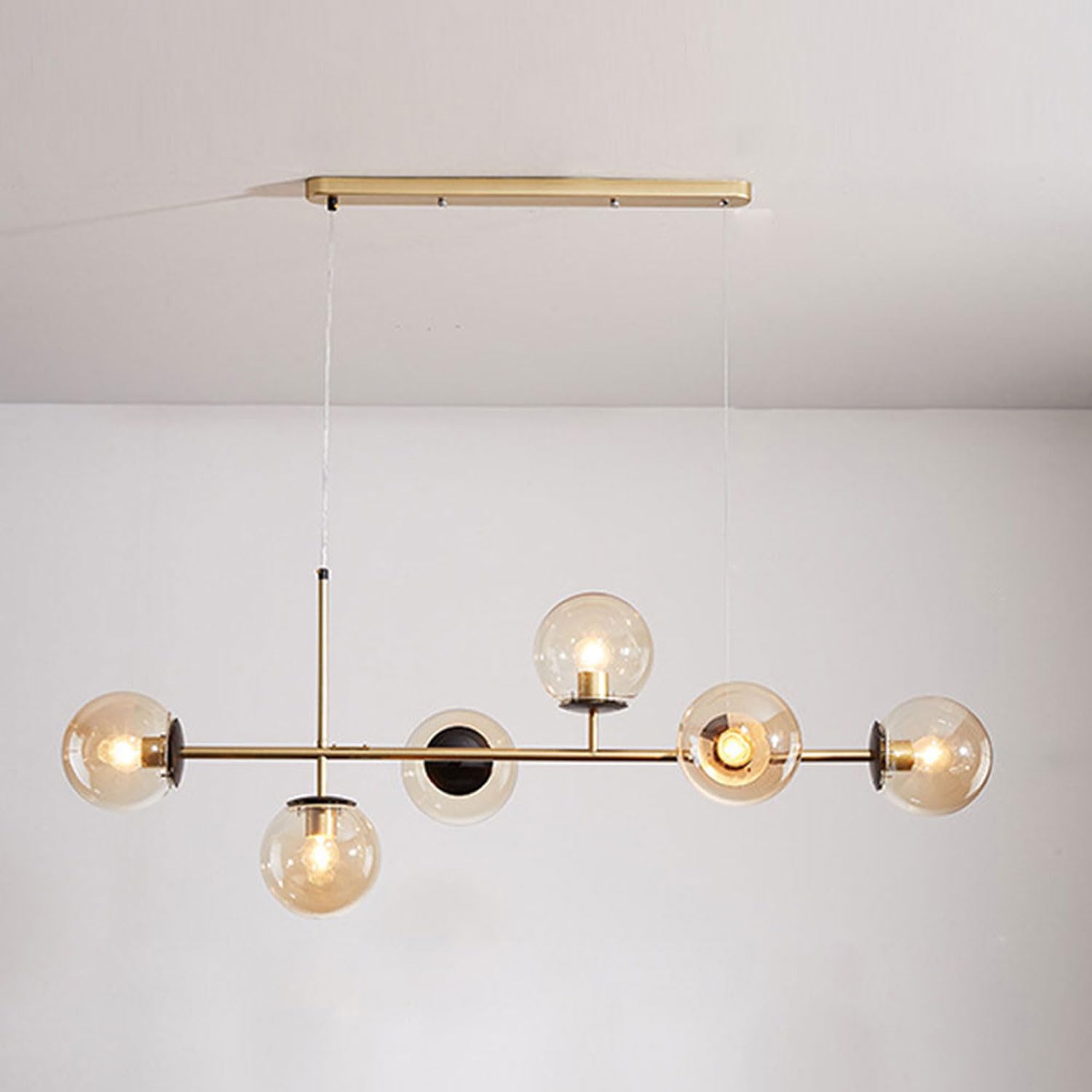 Moderne lampade a Sospensione a 6 luci, lampadario per Interni in Ferro con Paralume sferico in Vetro, Lampada a Sospensione Industriale da soffitto da 118 cm per Soggiorno, Sala da Pranzo