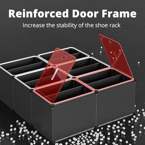 Image of MAGINELS 8-Tier Shoe Rack,Expandable Plastic Shoe Cabinet. Shoe Storage with Door,Entryway, Closets, Hallway, and Bedroom.Accommodates Up to 48 Pairs of Shoes.Grey (3 by 8)