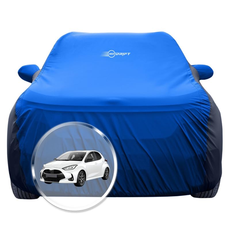 Image of NEODRIFT 'SuperTech' Car Cover for Toyota Yaris (100% Water-Resistant, All Weather Protection, Tailored Fit, Multi-Layered & Breathable Fabric) (Colour: Sky Blue+Black)