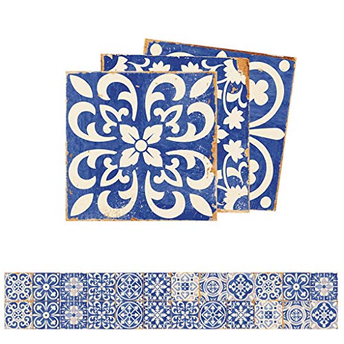 Morain 24 piezas de porcelana azul y blanca autoadhesivas, decoración de suelo para el hogar, cocina, lisa