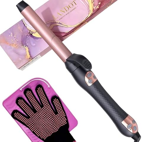 LANDOT Automatic Rotating Curling Iron 1-inch: Auto Curling Iron Wand Long Barrel - Easy-to-use Ceramic Hair Curler - Salon Quality Curls and Waves - Adjustable Temperature Dual Voltage Cover