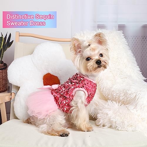 Dog Dress For Small Medium Dogs Girl Dog Sweater Dress Plaid Pet Clothes Chihuahua Yorkie Dedding Birthday Dresses Cat Clothes Holiday Festival Puppy Outfits (X-Small Bust 11.02") #TOP4