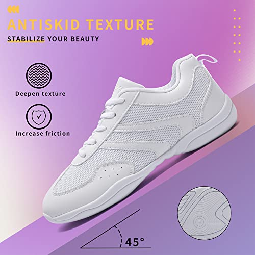 LANDHIKER Cheer Shoes for Women, Girls & Youth - White Cheerleading Gear, Dance, Sports, Tennis Training Athletic Flats Breathable Kids Sneakers3