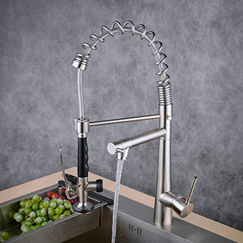 Kitchen Sink Faucet, High Arc Commercial Pre-Rinse Kitchen Faucet with Pull Down Spring Spout and Pot Filler,Nickel Brushed Beelee BL17092N