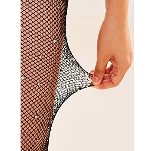 Image of Sparkle Rhinestone Fishnets High Waist Tights Party Stockings for Womens
