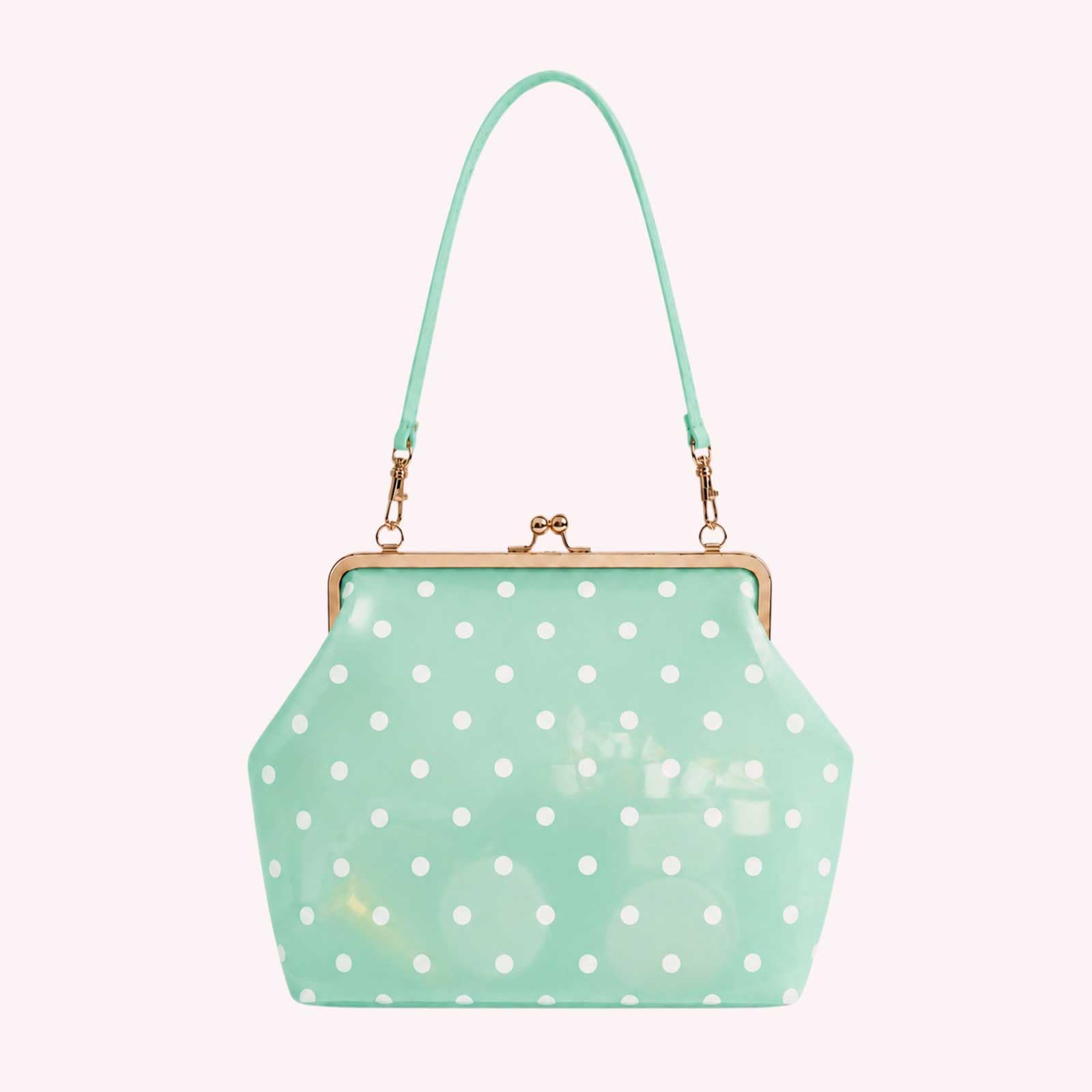Bolso bandolera de PVC transparente para mujer, diseño de lunares, grande, elegante, cierre de beso, impermeable, color caramelo, bolsa de transporte para uso diario y viajes (verde menta)