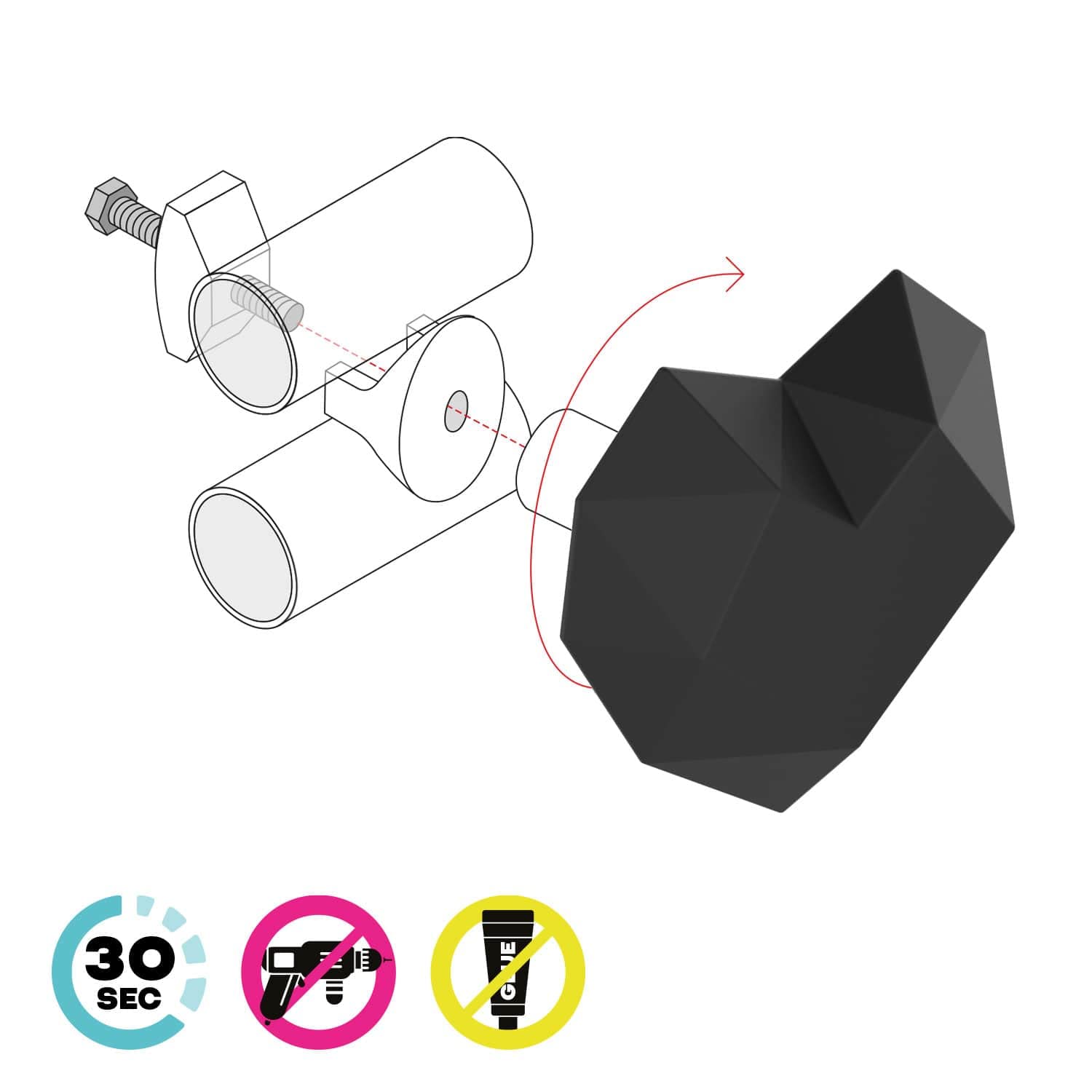 Letshelter Appendino in ceramica per scaldasalviette e termoarredo a forma di cuore nero realizzato artigianalmente in Italia - Si installa direttamente al radiatore
