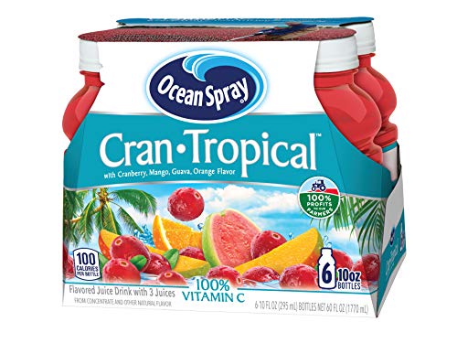 Image of Ocean Spray 100% Juice Cran Tropical, 10 Ounce Bottles (4 x Pack of 6)
