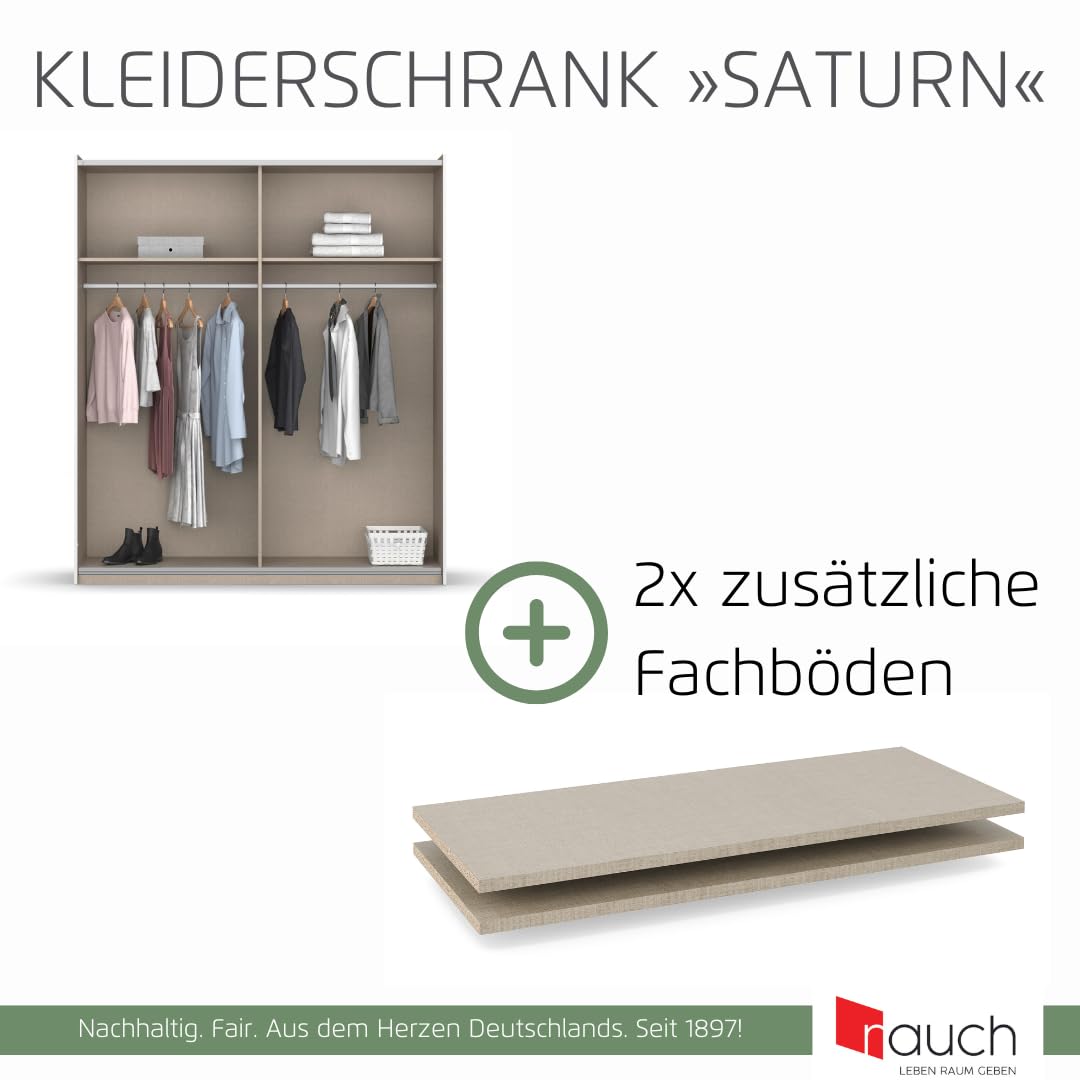 Rauch Möbel Saturn, Schwebetürenschrank, Weiß/Eiche Artisan, Breite 175 cm | Kleiderschrank mit Schiebetüren, 2-türig, mit 2 zusätzlichen Einlegeböden, für Schlafzimmer, Kinderzimmer, Jugendzimmer, Flur