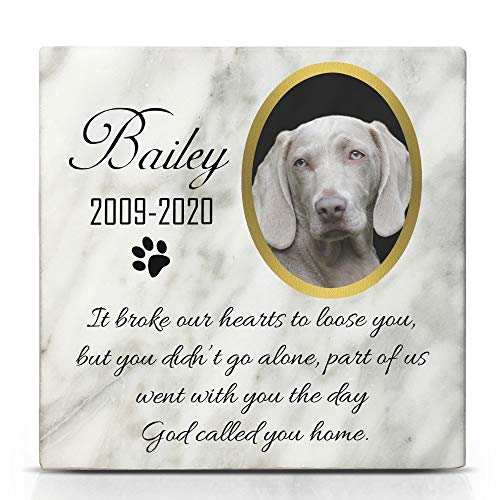TULLUN Personalized Memorial White Marble Stone Plaque for Pet Cat Dog Frame Paw Grave Marker -Size |4
