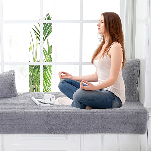 VanderHOME Padded and Thickened Soft and Fluffy Windowsill Seat Cushion Indoor Decoration Non-slip Bench/Tatami/Bedroom Living Room Windowsill Cushion 70 * 150cm-Grey-seat cover(1 PC) - Image 2