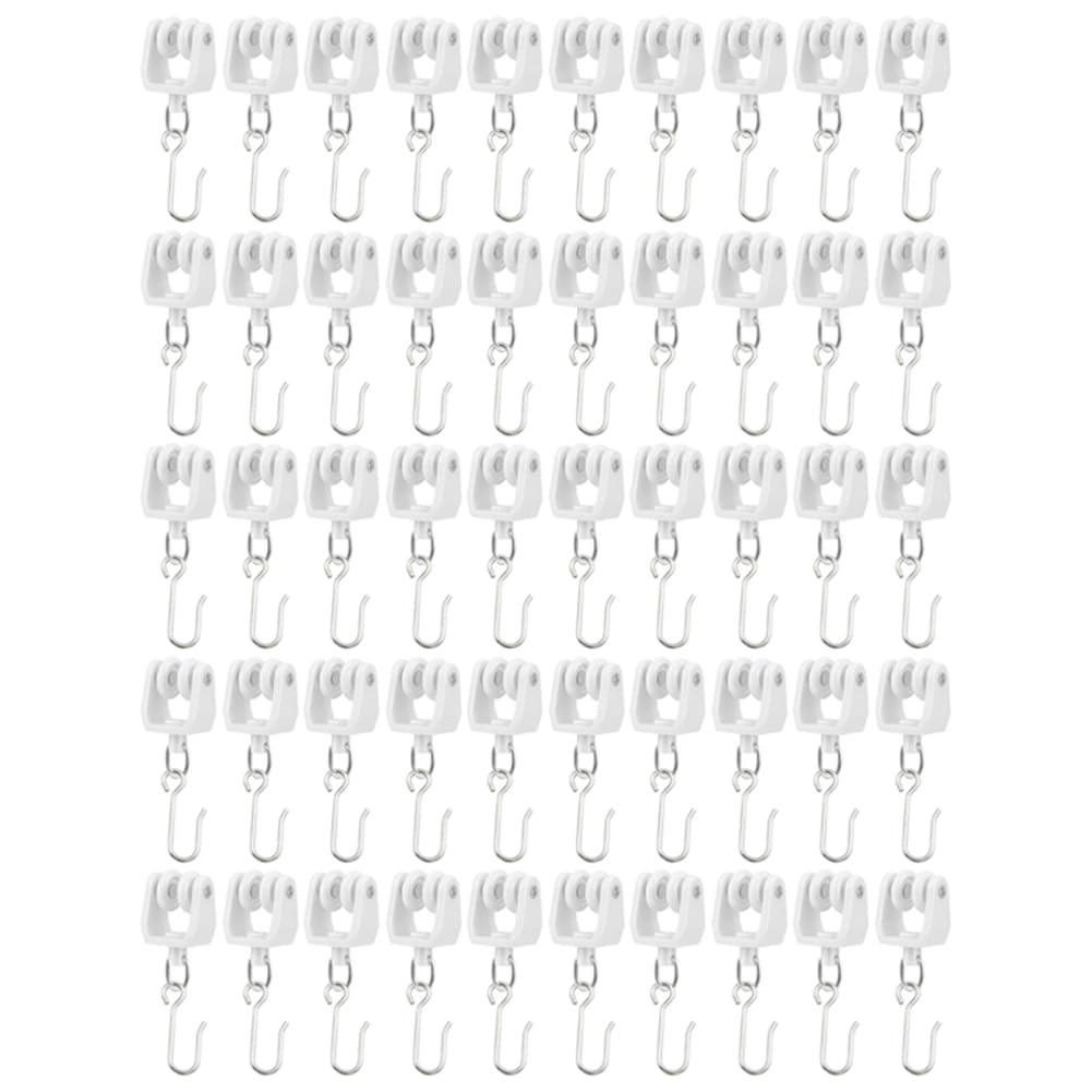 Vjsujehgy Ceiling Curtain Track Rollers(100 Pcs) and Hooks Accessories Set-Smooth Rollers(50 Pcs) with Metal S Hooks(50 Pcs)