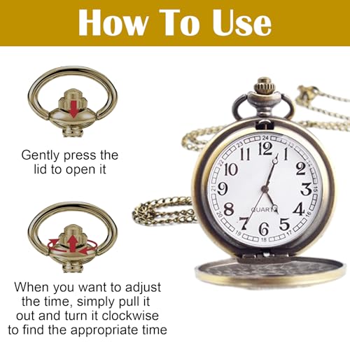 Vintage Pocket Watch, 1.85in Quartz Pocket Watch, Metal Roman Numerals Stylish Pocket Watch with Chain, Mens Birthday Gift Set Anniversary Day Husband Christmas Gifts Father's Day Gifts(Bronze Colour) - Image 5