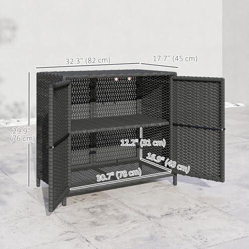 Outsunny Wicker Outdoor Storage Cabinet, Pool Patio Storage Organizer with Double Magnetic Doors, Aluminum Alloy Pulls, PE Rattan Outdoor Towel Rack for Pool Garden Yard, Dark Grey — view 6