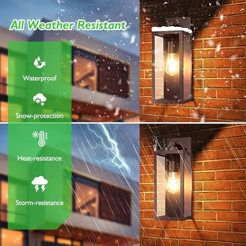 Image of BesLowe 15 inch Large Outdoor Wall Light Fixture, Exterior Porch Sconce, Brown | Waterproof, Rust-Resistant, Durable Metal with Clear Glass, Standard E26 Socket, Easy to Install
