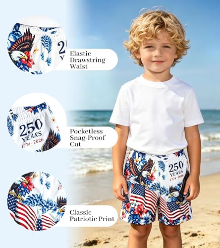 Image of Ithalt Boys 4th of July Swim Trunks 250 Anniversary USA Swimsuits American Flag Beach Swimsuit Toddler Swim Shorts