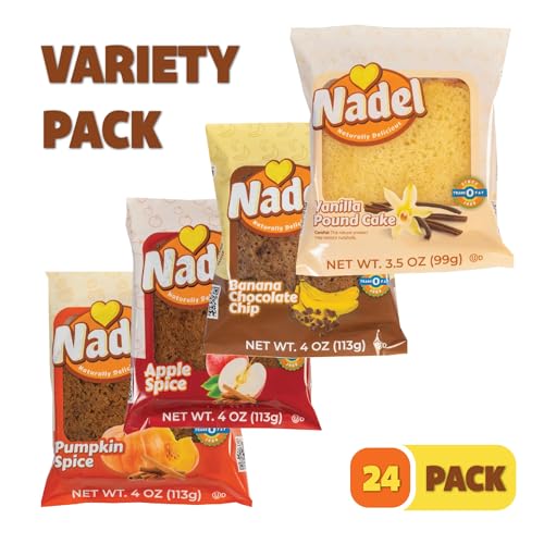 Image of Nadel - Naturally Delicious Sweet Breads Variety Pack (Banana Chocolate Chip, Vanilla Pound Cake, Apple Spice, Pumpkin Spice). (24 Pack, 6 Breads Per Flavor)