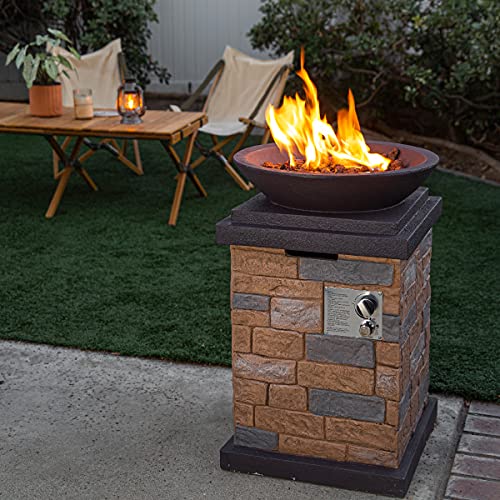 Barton Propane Firebowl Column 40,000 Btu Outdoor Gas Fire Pit Compact Firepit Table With Lava Rocks & Rain Cover #TOP15