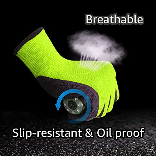 Evridwear Crinkle Latex Rubber Hand Coated Safety Work Gloves For Men Women General Multi Use Construction Warehouse Gardening Assembly Landscaping (9/L, Green- 12Pair) #TOP1