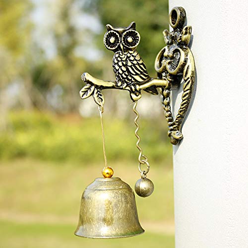 MUAMAX Antique/Vintage Owl Doorbell Shopkeeper Store Bell Wall Hanging Suction Dinner Bell Garden Bell (Owl)