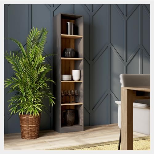 WHATSIZE ENTERPRISE 5 Tier Bookcase Anthracite Artisan, Tall Freestanding Book Shelf for Living Room, Study and Bedroom, Wooden Shelving Unit Book Case (40cm L x 30cm W x 182cm H)