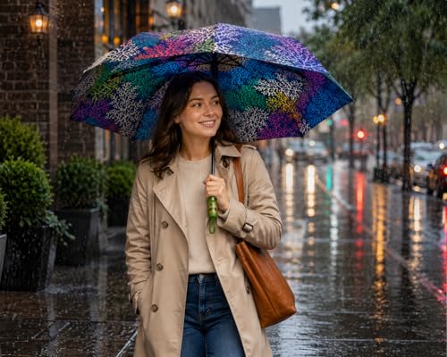 Image of BENAVJI Umbrella for Women -3 Fold, UV Coated, Auto Open Close- Printed Design Umberallas for Ladies, Girls and Men