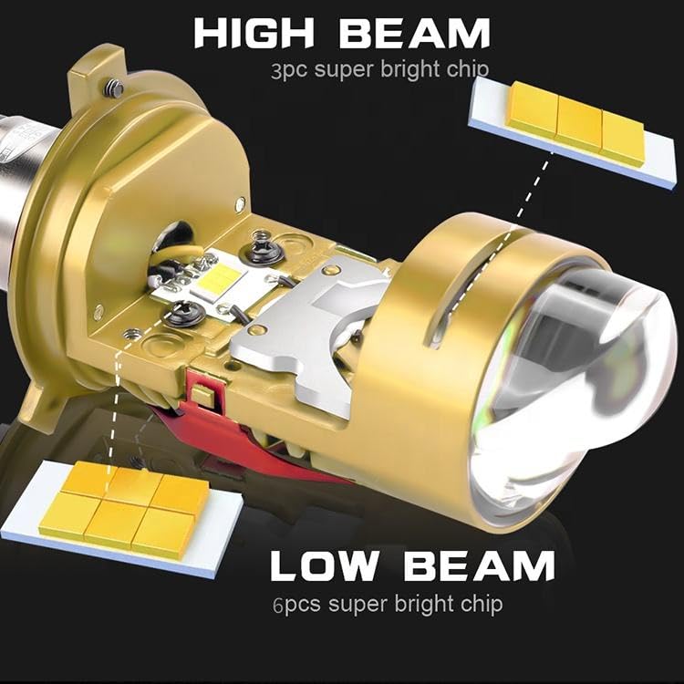 Image of MOTOLURGY H4 Dual Lens Projector LED Headlight Bulb - 6500K Super Bright White, Hi /Lo Beam, High Power CSP Chips, Universal Metal Body for All Bikes & Scooters (HJG)