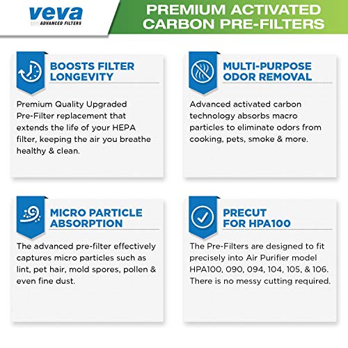 Precut For Hpa100 Premium Carbon Activated Pre Filters 8 Pack Compatible With Hw Air Purifier Models 090, 094, 100, 104, 105, Ha106. Precision Fit For Easy Installation By Veva Advanced Filters #TOP1