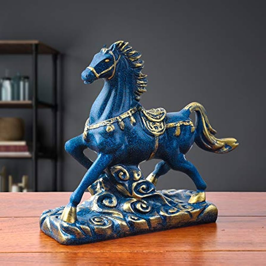 Amazon.co.jp: 馬彫像オフィス装飾青馬彫像装飾彫像樹脂