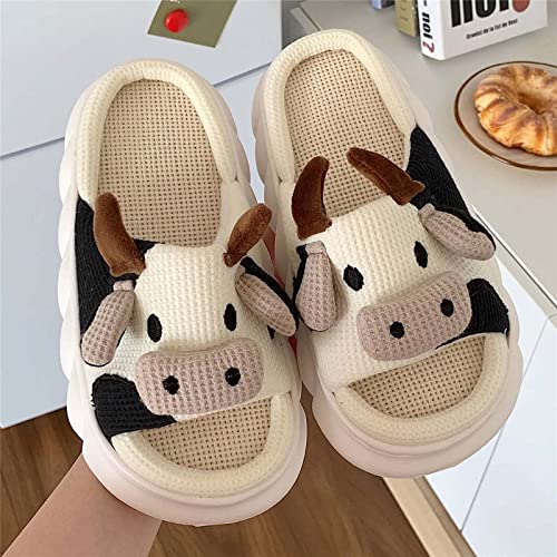 Cute Cartoon Animal Slides Cotton Animal Frog/Rabbit Carrot Slippers, Soft Comfortable Thick Sole House Linen Slippers (Black,40-41)3