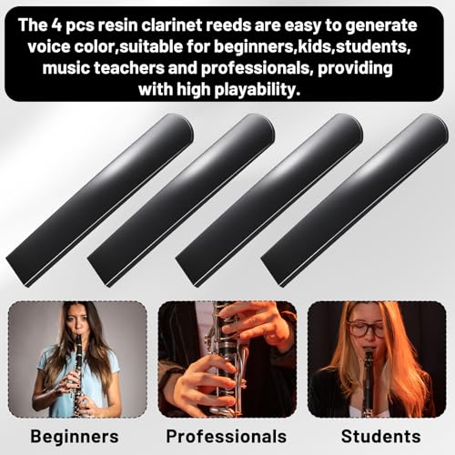 XLIUAX 4Pcs Tenor Saxophone Reeds, Plastic Clarinet Reeds, 2.5 Strength Bb Clarinet Reed Traditional Resin Clarinets for Orchestral Strings Accessories Beginners, Students, Educators