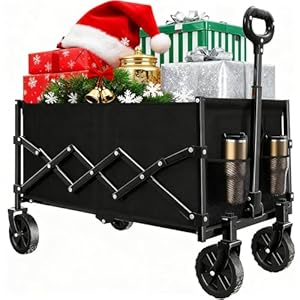 Stillithou 159KG Festival Trolley on Wheels - Lightweight Folding Wagon with Adjustable Handle for Camping Beach Picnic, Black